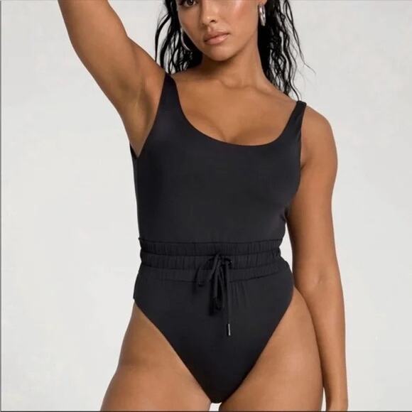 Good American Waist Framer Swimsuit Drawstring Sexy Black One Piece SMALL 1 NEW - Picture 1 of 8